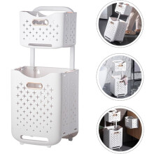Panier à linge roulant pliable, double paroi en plastique avec frein, grande capacité