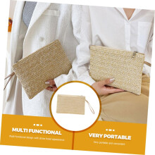 Portefeuille tissé à la main pour petite monnaie, porte-monnaie portable, pochette en paille kaki