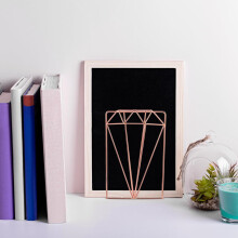 Livros de ferro de ouro rosa com forma de diamante, rolos de livro de metal para mesa de escritório
