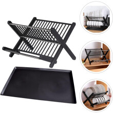 Pratos Rack Cozinha Pratos Drain Rack Design dobrável simples elegante preto Pp aço inoxidável