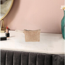 Petit porte-monnaie en coton et lin pour femme, trousse de maquillage portable