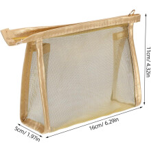 Trousse de toilette de voyage en filet, rangement organisé pour produits de maquillage et de beauté.