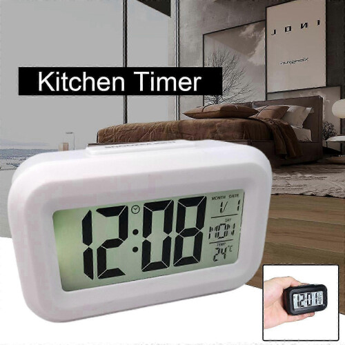 (White) Digital Display Alarm Clock Battery Powered Snooze Night Light Desig 2