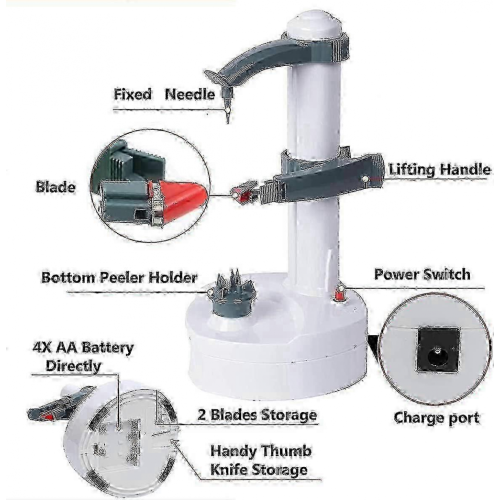 Electric peeler for apples and potatoes, comes with 2 sharp blades 2