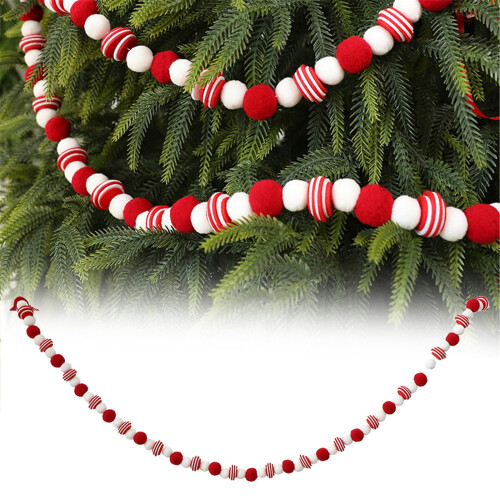 Pom Pom Garland Felt Ball Decor 6 ft Red White 2
