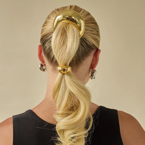 (Oval gold) Élastique Métal Cheveux Arc Double 1