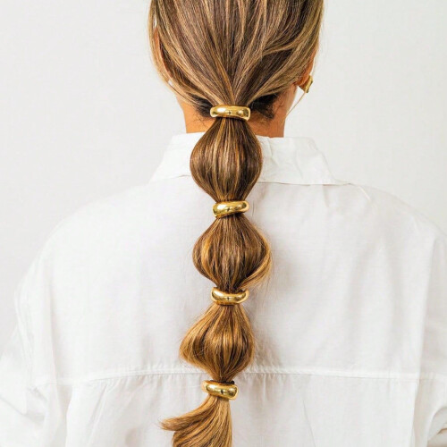 (Oval gold) Élastique Métal Cheveux Arc Double 2