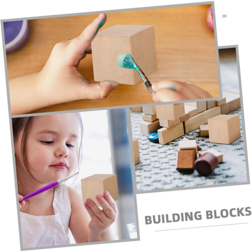 30pcs Natural Blocks for Crafts Unfinished Wooden Cubes for Math Teaching and Creative Projects Square Blocks 2