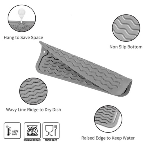 Dish Drying Mat for Multiple Usage, Easy Clean, Eco-Friendly, Heat-Resistant Silicone Mat for Kitchen Counter Grey-A 2