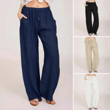 (S, Black) linen palazzo pants for women summer wide leg loose casual cotton