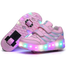 (35, Pink) Kids Skating Shoes, Walking Shoes, LED Luminous Roller Skates, Dual Wheel USB Rechargeable Skates