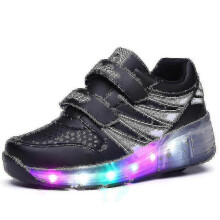 (35, Black) Kids Skating Shoes, Walking Shoes, LED Luminous Roller Skates, Dual Wheel USB Rechargeable Skates