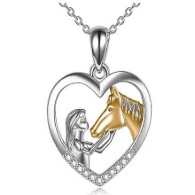 (Gold Horse) Girl And Horse Necklace Pendant For Girls Horse Jewellery Horse Gifts For Women 18" Multi-color Optional