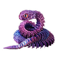 (Laser Purple) 3D Printed Viper Snake, Flexible Snake & Articulated Fidget Toy, Crystal-Like Spirit Animal Figure Model Toy for Adults Kids