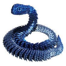 (Blue Silver) 3D Printed Viper Snake, Flexible Snake & Articulated Fidget Toy, Crystal-Like Spirit Animal Figure Model Toy for Adults Kids