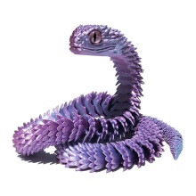 (Pink blue) 3D Printed Viper Snake, Flexible Snake & Articulated Fidget Toy, Crystal-Like Spirit Animal Figure Model Toy for Adults Kids