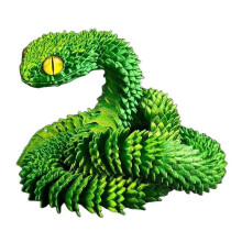 (Laser Green) 3D Printed Viper Snake, Flexible Snake & Articulated Fidget Toy, Crystal-Like Spirit Animal Figure Model Toy for Adults Kids