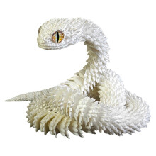 (Silk White) 3D Printed Viper Snake, Flexible Snake & Articulated Fidget Toy, Crystal-Like Spirit Animal Figure Model Toy for Adults Kids