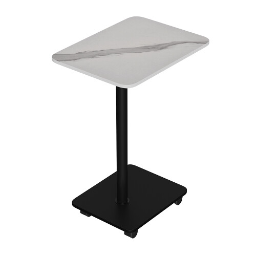 Living And Home C Shaped Side Table with Wheels, White Marble 2