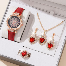 (red) Women\'s Crystal Watch & Jewelry Gift Set