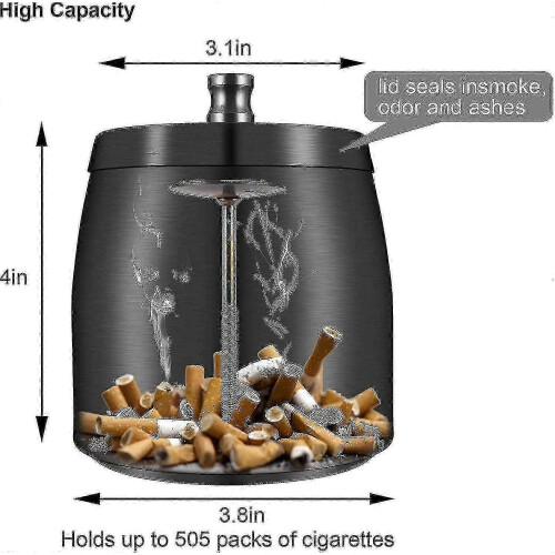 (S, Silver) windproof stainless steel ashtray with lid for outdoor use 2
