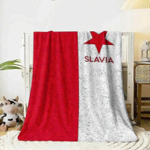 (80x60in 200x150cm) 1pc SK Slavia Praha Flannel Blanket - Soft Red & White Star Design, Machine Washable, Perfect for Home, Camping, Picnics-LMNBV410