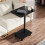 Living And Home C Shaped Side Table with Wheels, Black Marble 1