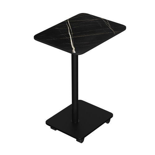 Living And Home C Shaped Side Table with Wheels, Black Marble 2