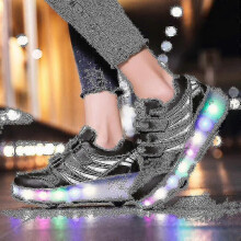 (33, Black) Kids Skating Shoes, Walking Shoes, LED Luminous Roller Skates, Dual Wheel USB Rechargeable Skates