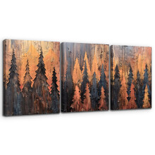 Quadro Set 3 Pezzi 40x58 cm Decorazione Soggiorno Foresta Dorata Astratta — trittico parete, quadri glamour