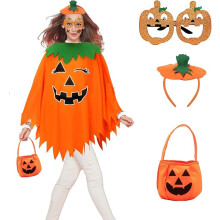Costume da Zucca di Halloween per Donna Vestito Accessori Mantello Cerchietto Borsa — costume halloween