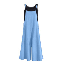 Elegant Wide Leg Overalls Cotton Loose Fit-Light Blue XL