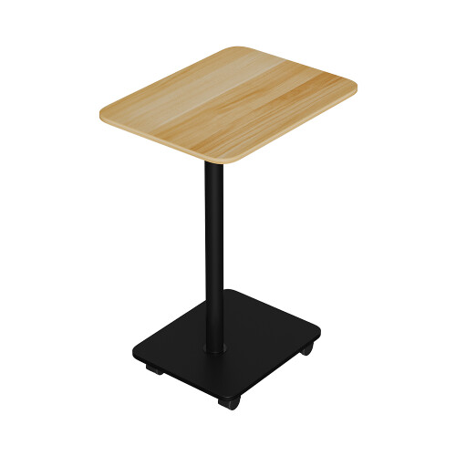 Living And Home C Shaped Side Table with Lockable Wheels, Natural Wood 2