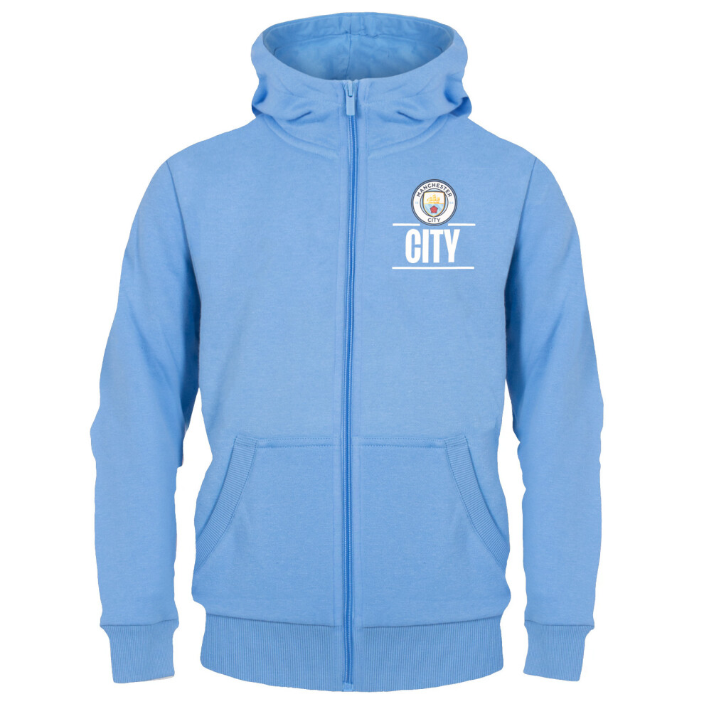 Manchester City Fc Official Football Boys Fleece Zip Hoody Sky 12-13 Years
