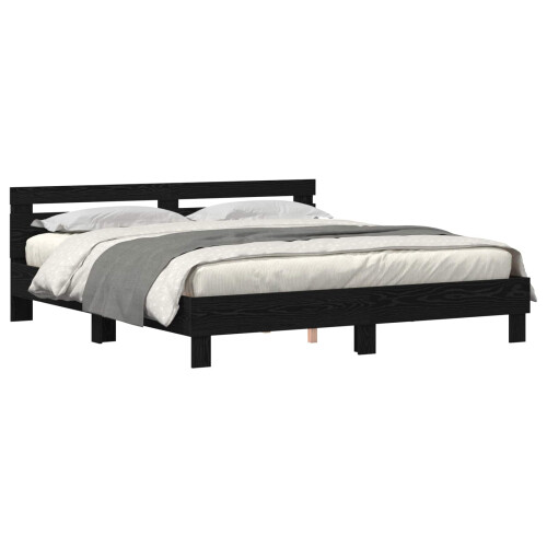 VidaXL vidaXL Bed Frame with LED Black Oak 200 x 200 cm Engineered Wood 1