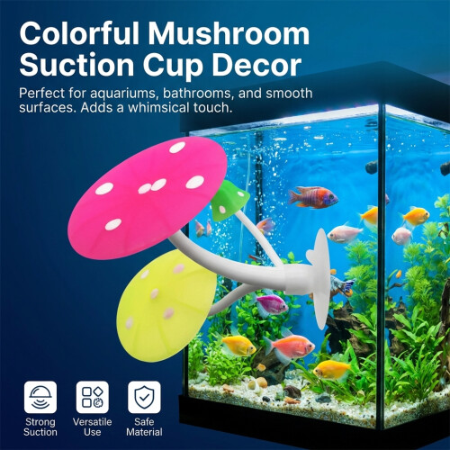 (Pink Mushroom Leaf) Déco Champignon en Silicone pour Aquarium