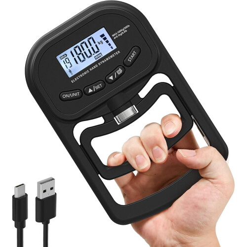 180kg Rechargeable Electronic Hand Dynamometer Grip Strength Tester Black