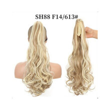 Kompatibel mit Pferdeschwanz Haarteil mit Clip, lang gewellt, hitzebeständige Fasern, blond, 60cm Model 3