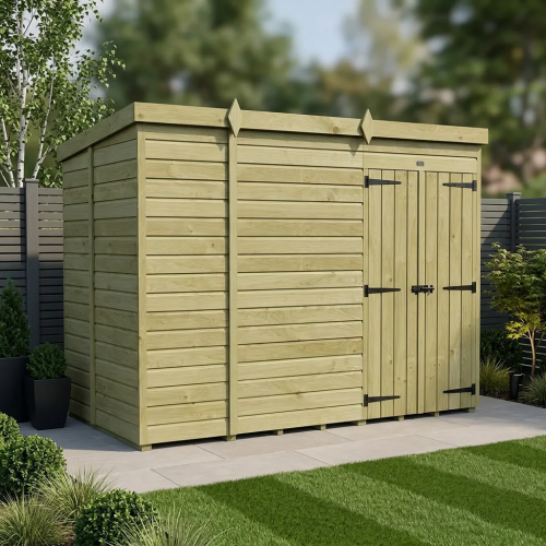 10 x 6 Pent Shed Tanalised (Double Door, No Windows)