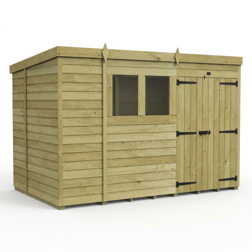 10 x 6 Pent Shed Tanalised (Double Door, With Windows) 1