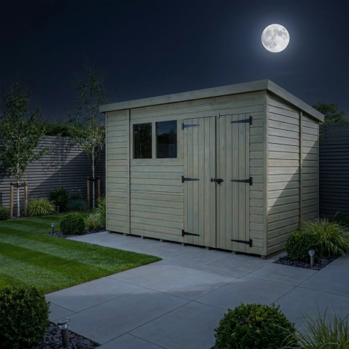 10 x 6 Pent Shed Tanalised (Double Door, With Windows) 2