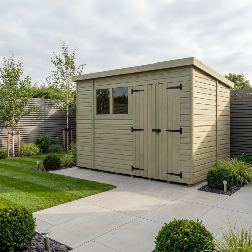10 x 6 Pent Shed Tanalised (Double Door, With Windows)