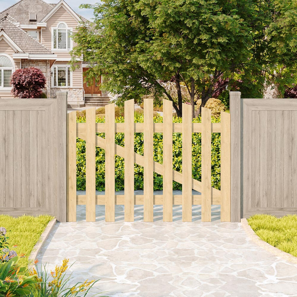 120X90cm Wooden Garden Gate, Spruce Arch Top Fence Gate With Stainless Steel Latch 614633981881