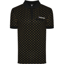 (S, Black/Gold) Lambretta Mens Target AOP Premium Short Sleeve Cotton Casual Polo Shirt