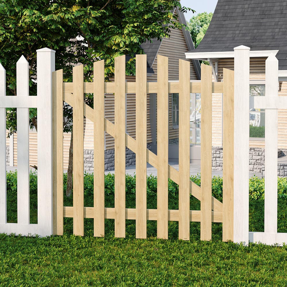 120X120cm Wooden Garden Gate, Spruce Arch Top Fence Gate With Stainless Steel Latch 614633981898