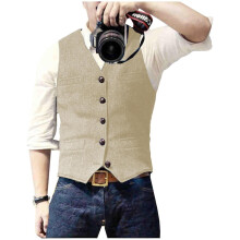 (XS, Champagne) Men s Casual Classic Suit Vest V Neck Herringbone Tweed Slim Fit Business Waistcoat For Wedding