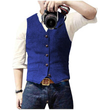 (XXXL, ROYAL BLUE) Men s Casual Classic Suit Vest V Neck Herringbone Tweed Slim Fit Business Waistcoat For Wedding