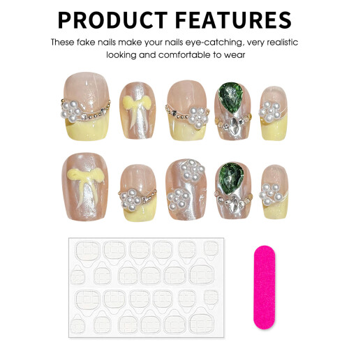 (2399) Kit Ongles Press-On Perle Été Élégant