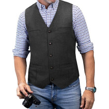 (XXXL, light blue) Men s Casual Classic Suit Vest V Neck Herringbone Tweed Slim Fit Business Waistcoat For Wedding