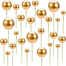Ball Cake Topper,40 Pack Round Gold Cupcake Toppers Decorations Mini Cake Topper Foam Ball Cake Pic